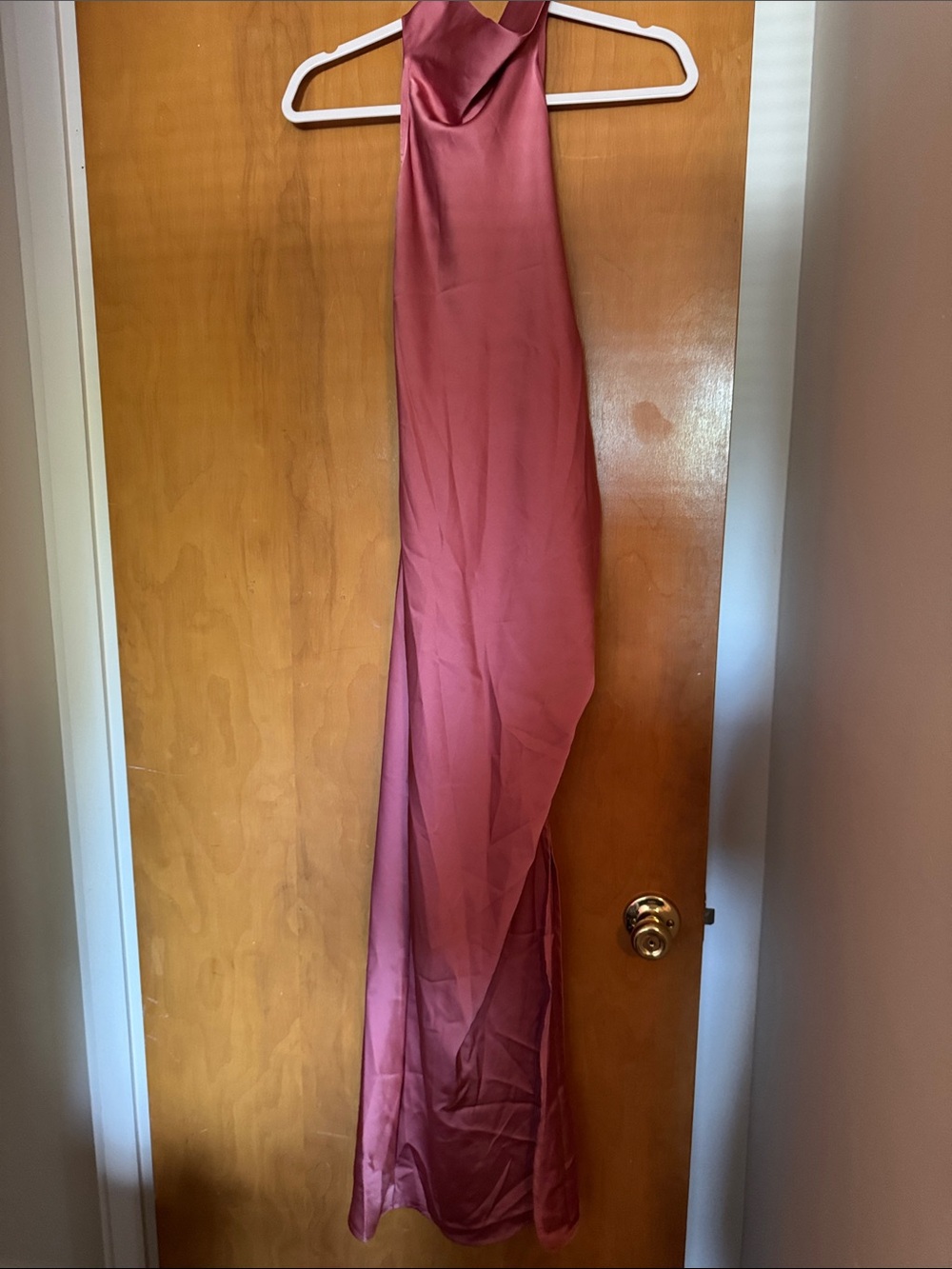 Amazon Satin Halter Maxi Dress in Dusty Rose